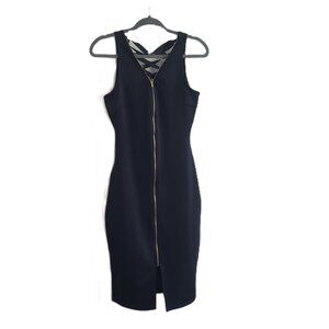 ALMOST FAMOUS Black Bodycon Dress Zip Front Crisscross Back Stretchy Medium